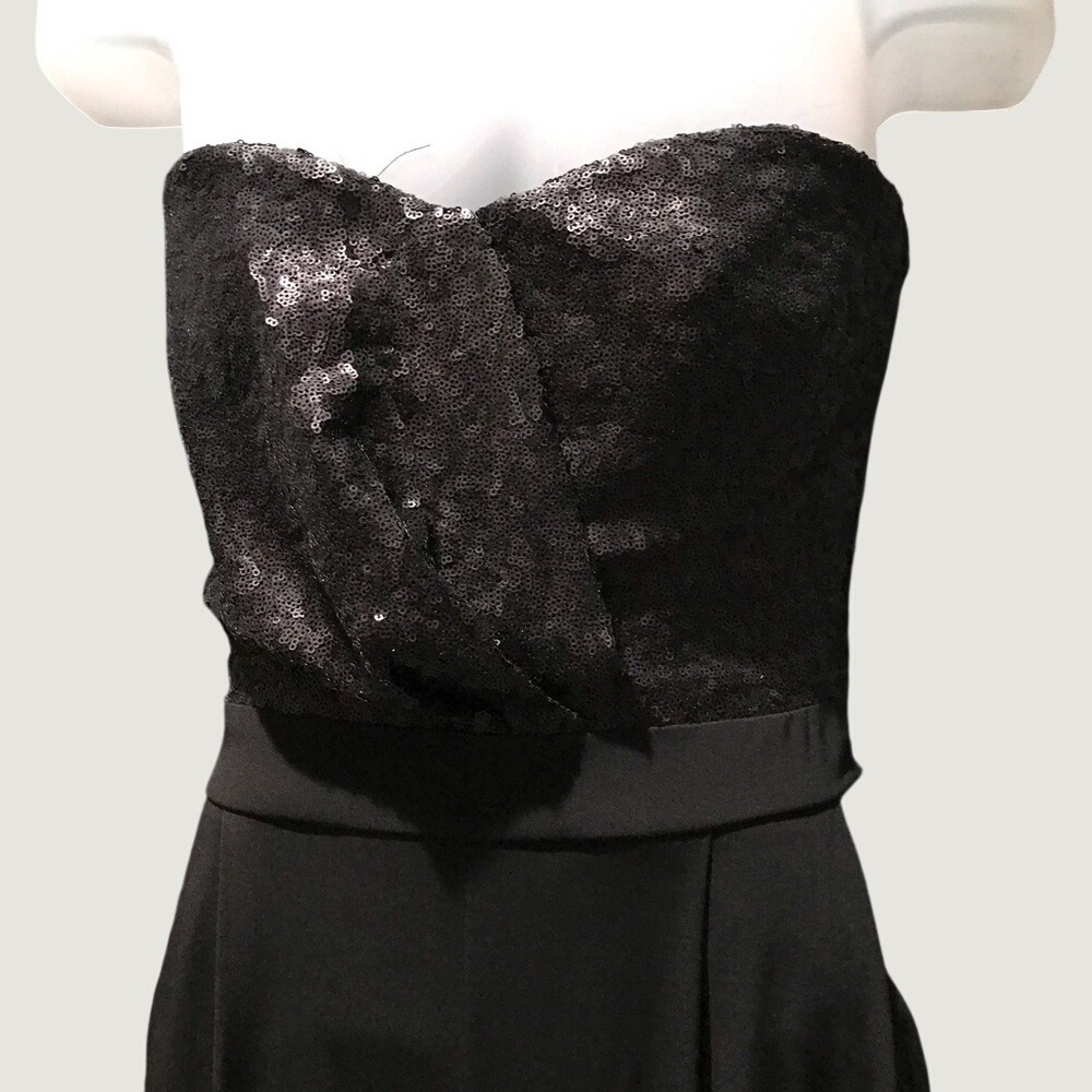 Black Sequin Sweetheart Bodice Strapless Wide-leg Jumper - Picture 5 of 11